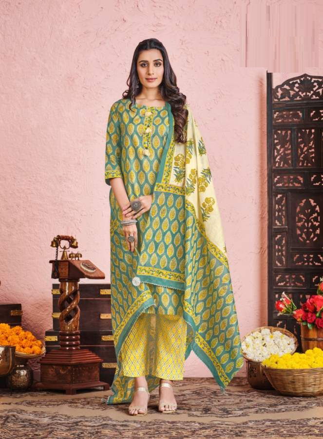 Radhika Cotton Kudi 1 Fancy Wear Designer Kurti With Pant And Dupatta Collection